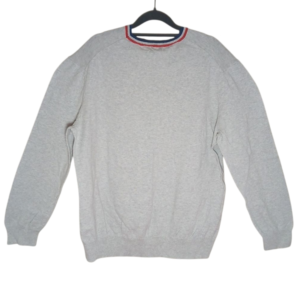 GAP Heather Gray Crewneck Sweater with Red and Blue Accents‎ Size XL - Picture 3 of 6